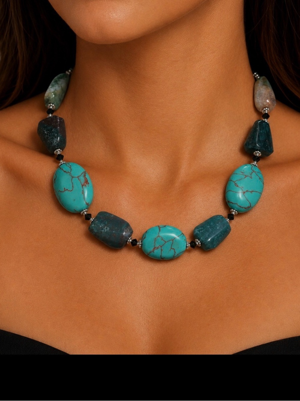 Turquoise Statement Beaded Necklace - Women Jewelry